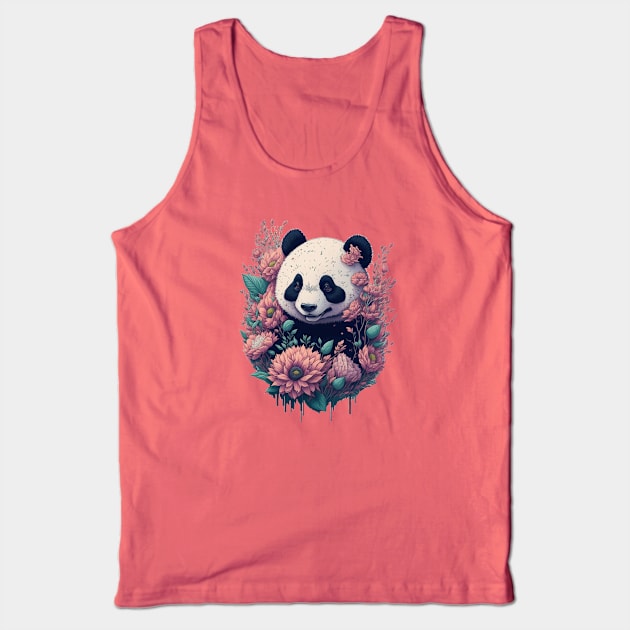 Cute Panda bear with florals and foliage t-shirt design, apparel, mugs, cases, wall art, stickers, travel mug Tank Top by LyndaMacDesigns